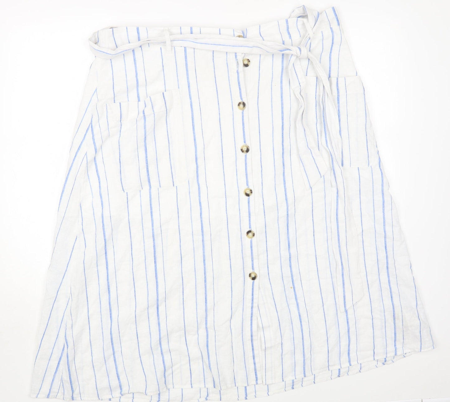 Per Una Womens White Striped Cotton A-Line Skirt Size 20 Tie