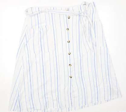 Per Una Womens White Striped Cotton A-Line Skirt Size 20 Tie