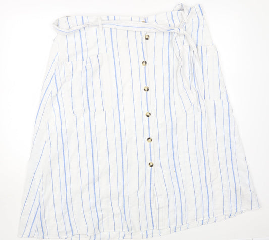 Per Una Womens White Striped Cotton A-Line Skirt Size 20 Tie