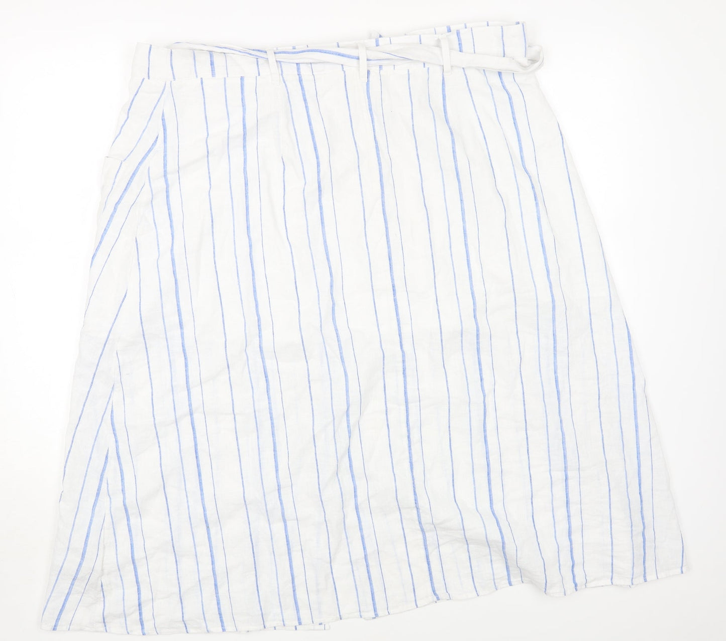Per Una Womens White Striped Cotton A-Line Skirt Size 20 Tie
