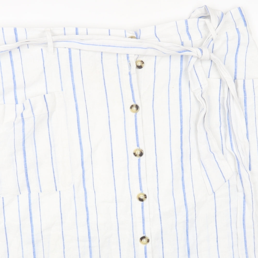 Per Una Womens White Striped Cotton A-Line Skirt Size 20 Tie