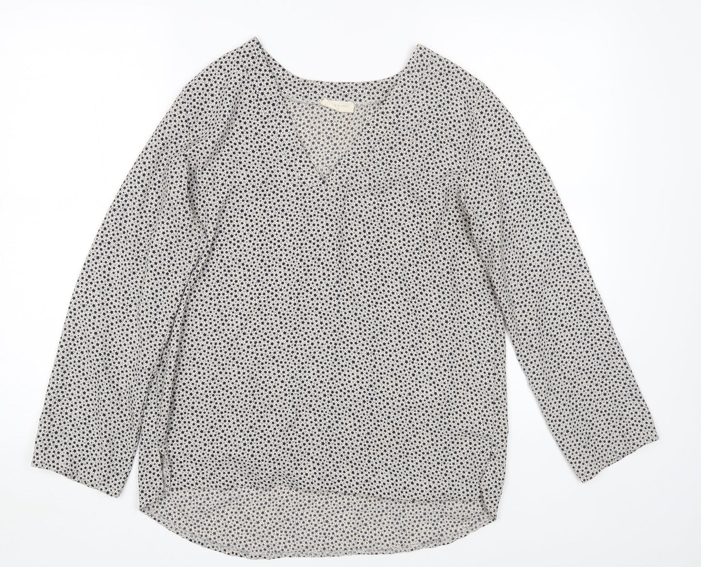 HOLLY&JOEL Womens Beige Geometric Polyester Basic Blouse Size 12 V-Neck