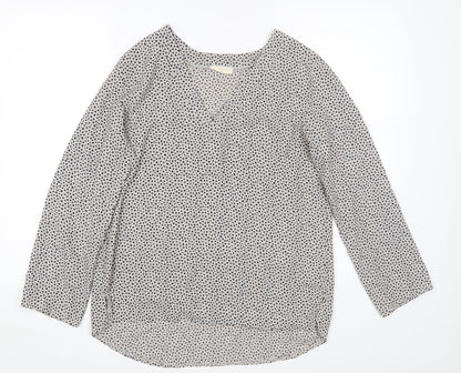 HOLLY&JOEL Womens Beige Geometric Polyester Basic Blouse Size 12 V-Neck
