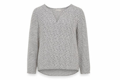 HOLLY&JOEL Womens Beige Geometric Polyester Basic Blouse Size 12 V-Neck