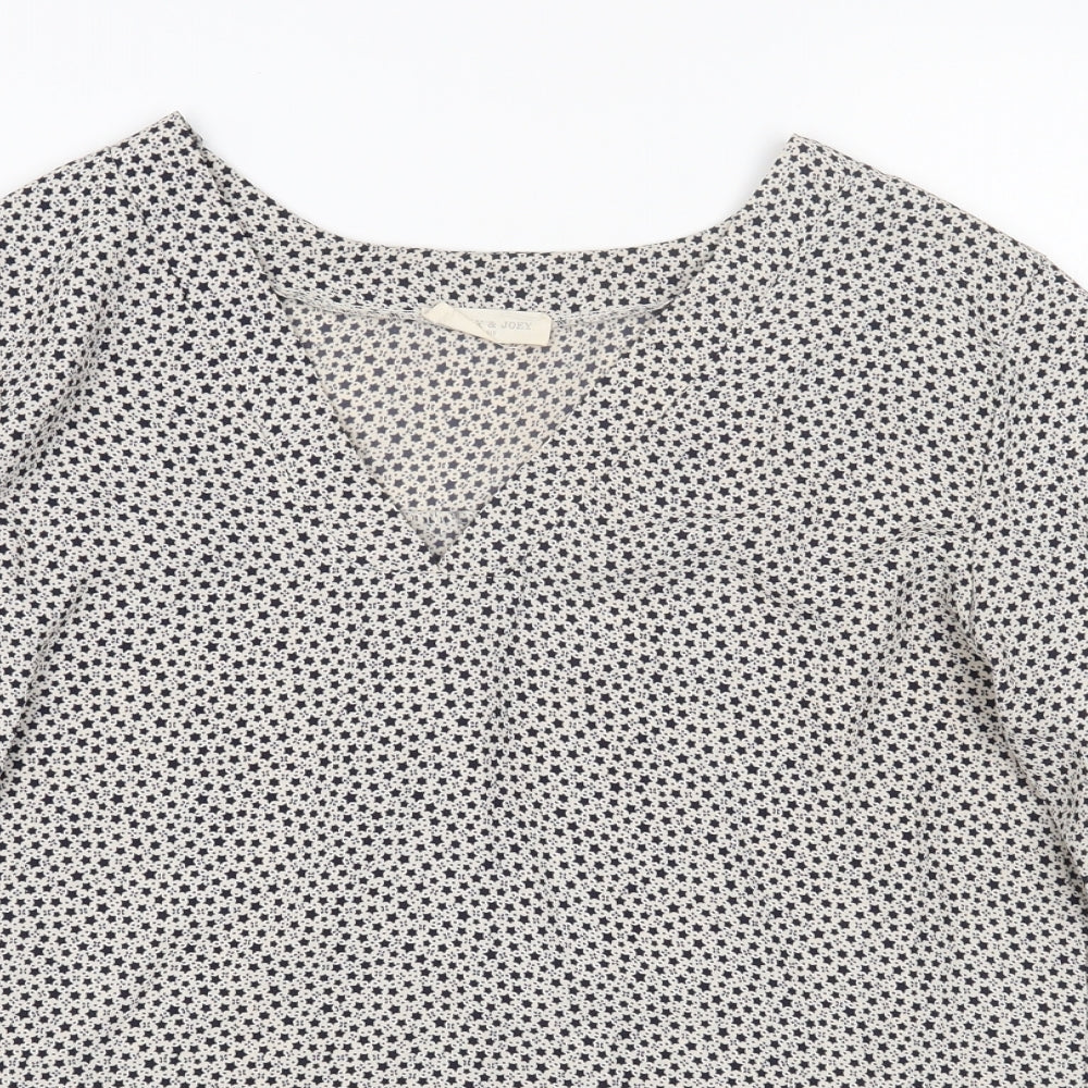 HOLLY&JOEL Womens Beige Geometric Polyester Basic Blouse Size 12 V-Neck