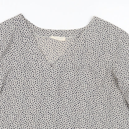 HOLLY&JOEL Womens Beige Geometric Polyester Basic Blouse Size 12 V-Neck