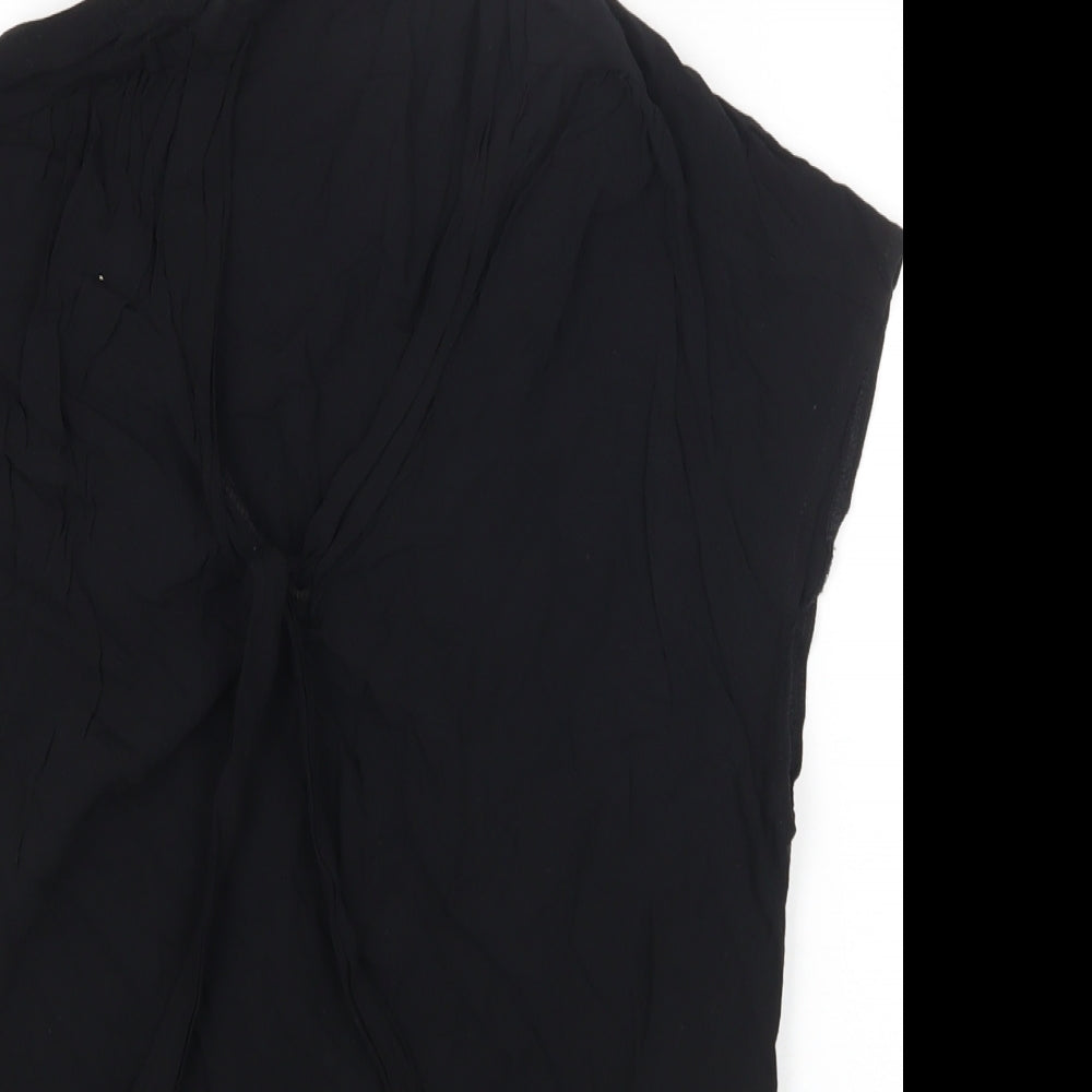 PRO PIA GRANDE Womens Black Viscose Basic T-Shirt Size M V-Neck