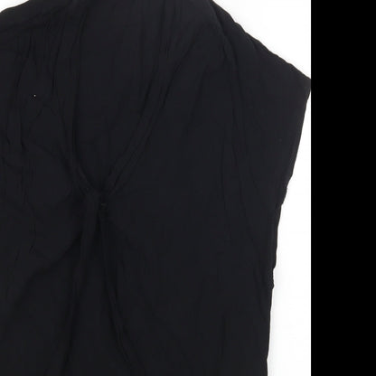 PRO PIA GRANDE Womens Black Viscose Basic T-Shirt Size M V-Neck