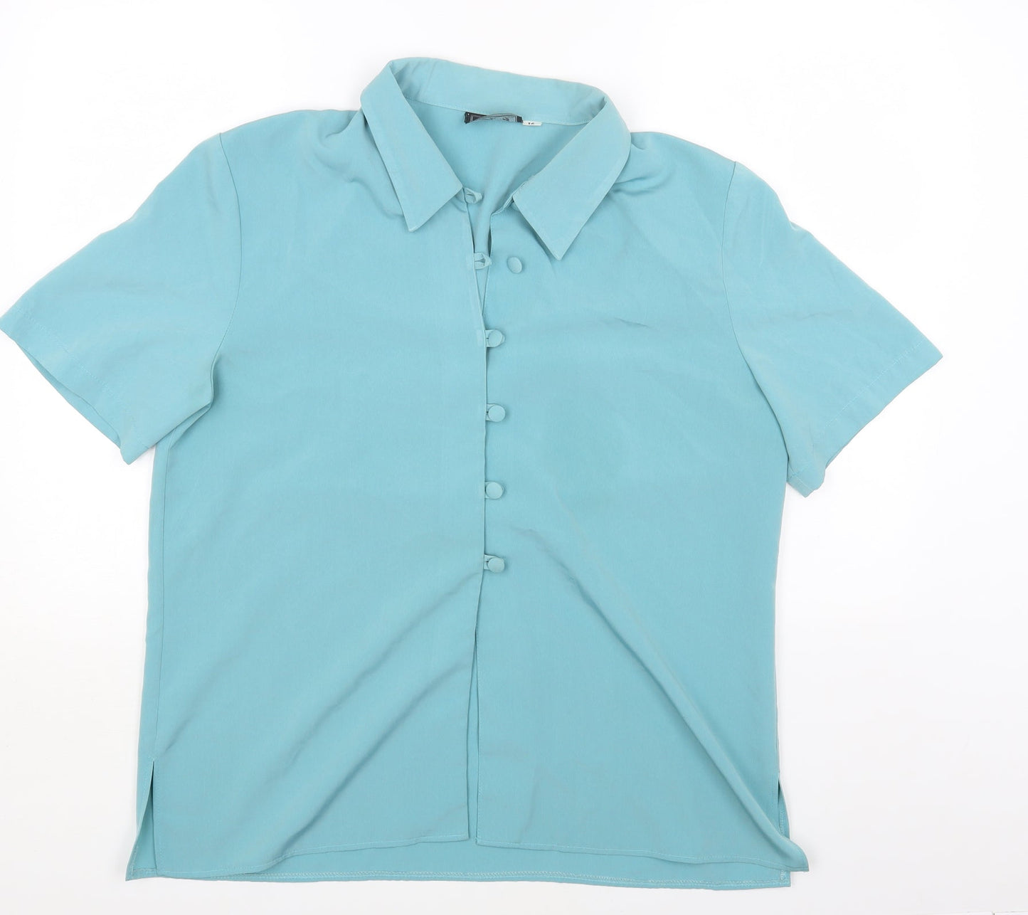 Peaches Womens Blue Polyester Basic Button-Up Size 16 Collared