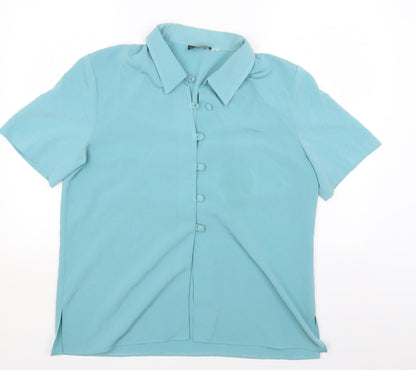 Peaches Womens Blue Polyester Basic Button-Up Size 16 Collared