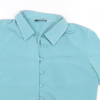 Peaches Womens Blue Polyester Basic Button-Up Size 16 Collared