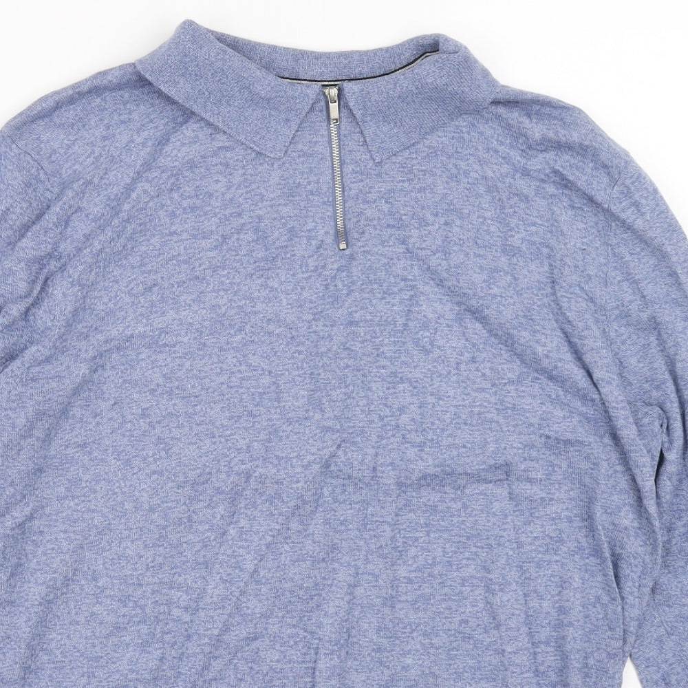 Brave Soul Mens Blue Collared Cotton Pullover Jumper Size L