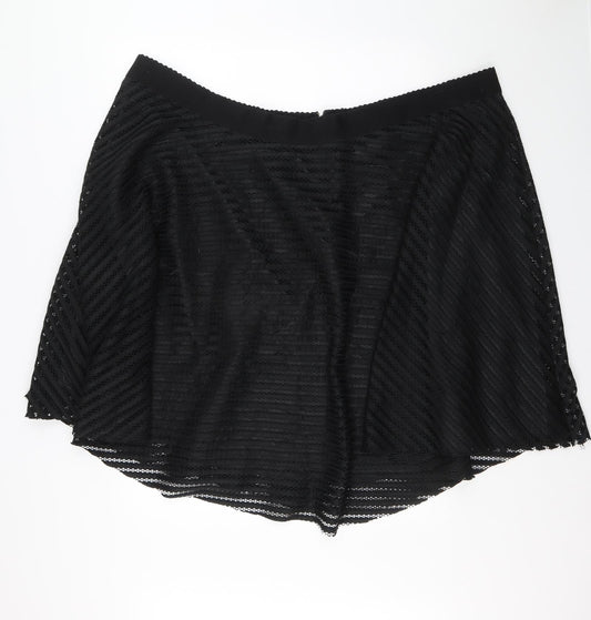 New Look Womens Black Polyester A-Line Skirt Size 32 Zip