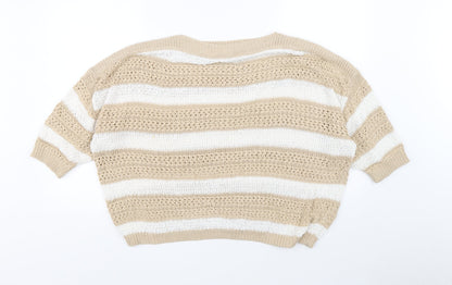 F&F Womens Beige Boat Neck Striped Acrylic Pullover Jumper Size 18