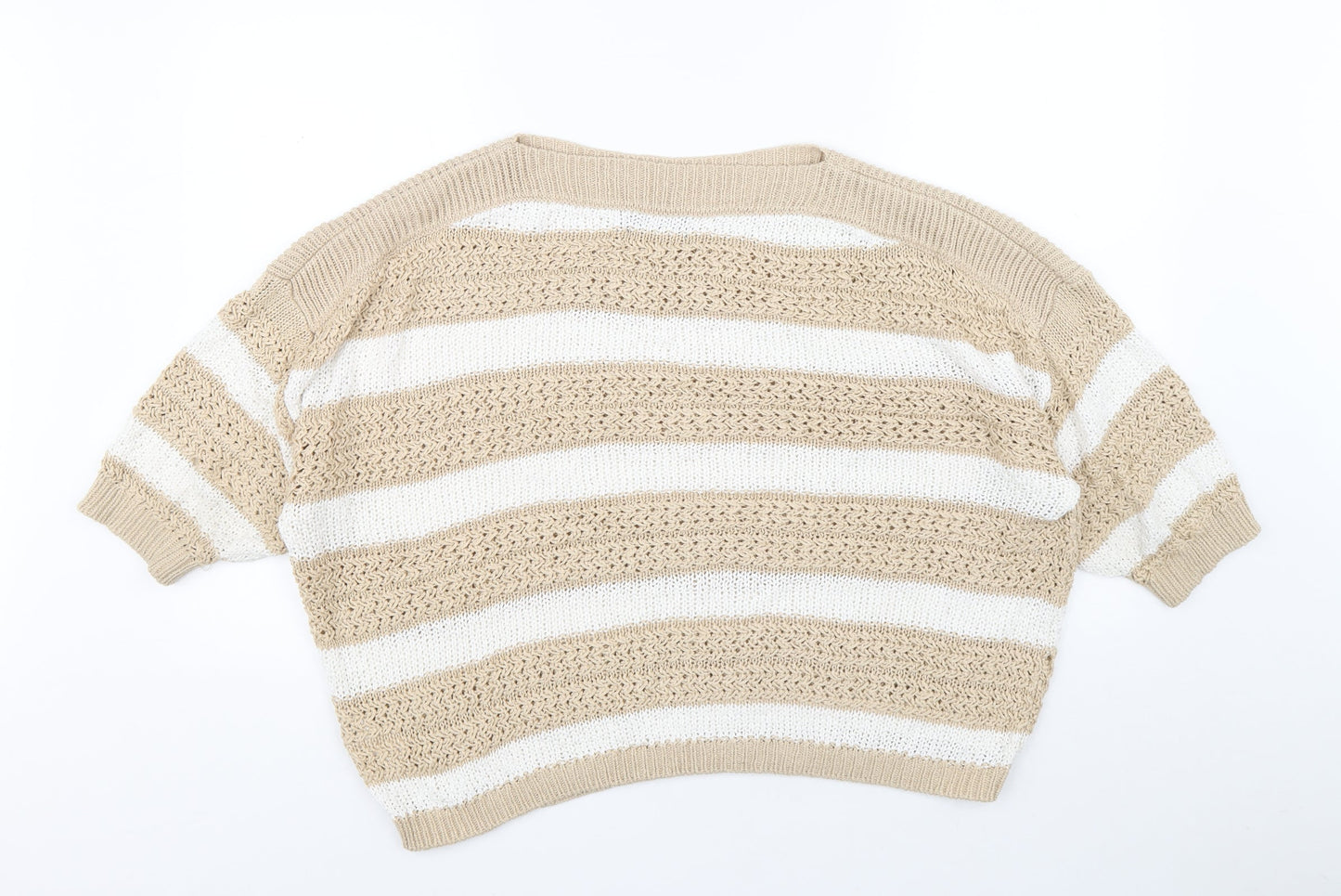 F&F Womens Beige Boat Neck Striped Acrylic Pullover Jumper Size 18