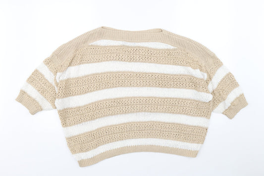 F&F Womens Beige Boat Neck Striped Acrylic Pullover Jumper Size 18