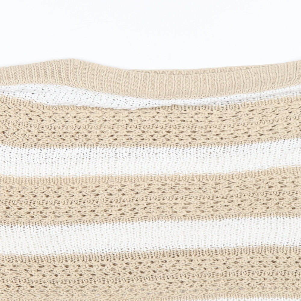 F&F Womens Beige Boat Neck Striped Acrylic Pullover Jumper Size 18