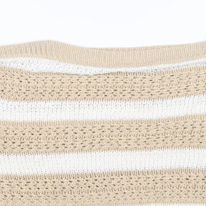 F&F Womens Beige Boat Neck Striped Acrylic Pullover Jumper Size 18