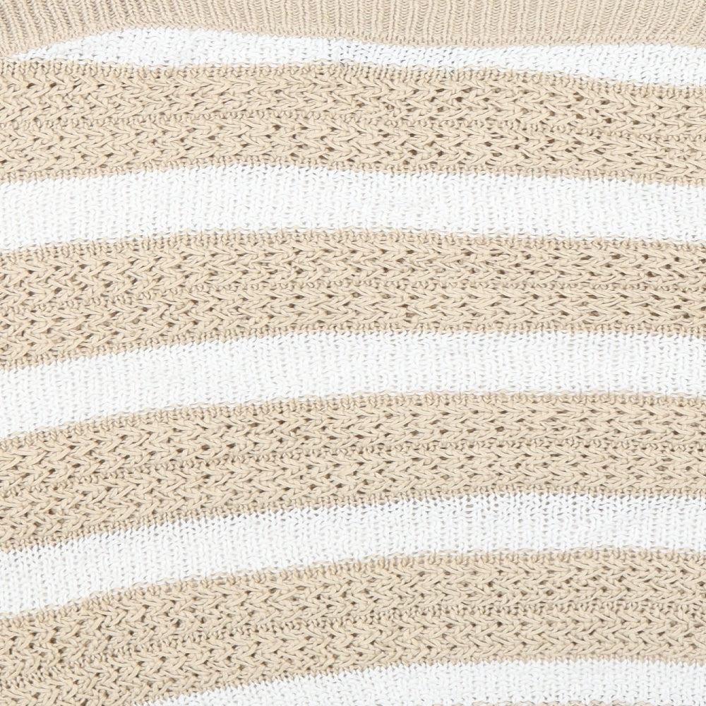 F&F Womens Beige Boat Neck Striped Acrylic Pullover Jumper Size 18