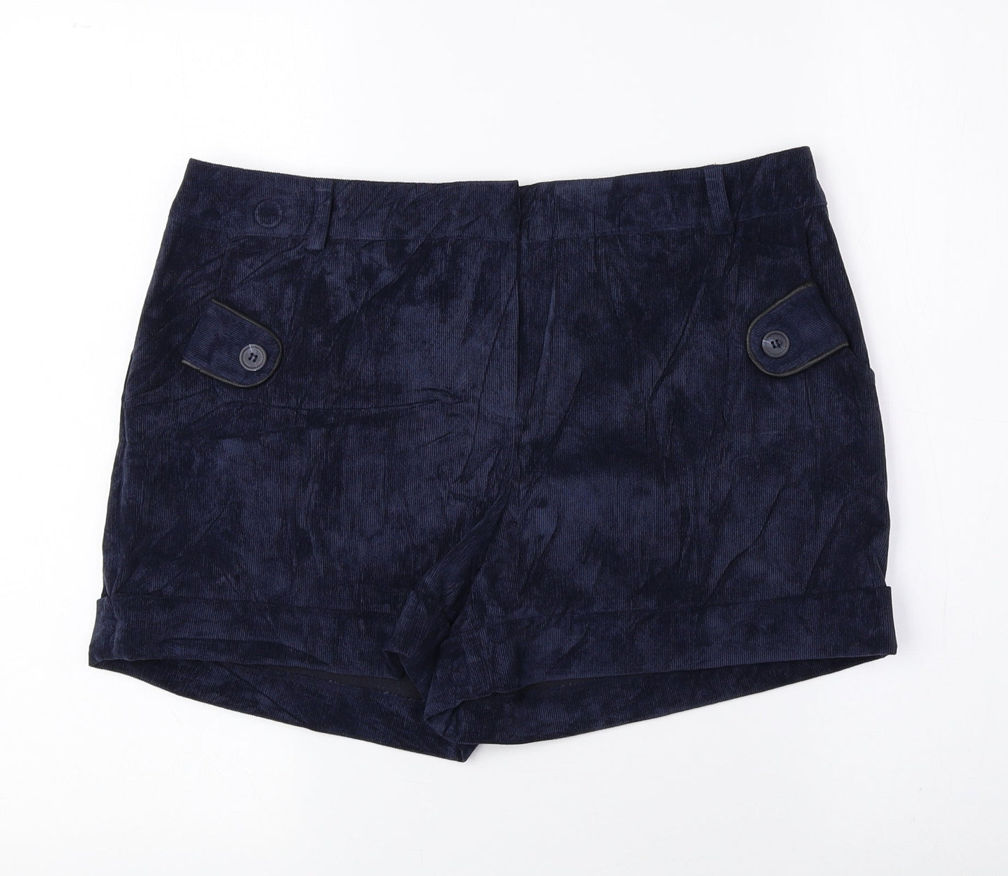 Dunnes Stores Womens Blue Polyester Hot Pants Shorts Size 12 Regular Hook & Loop