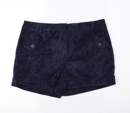 Dunnes Stores Womens Blue Polyester Hot Pants Shorts Size 12 Regular Hook & Loop