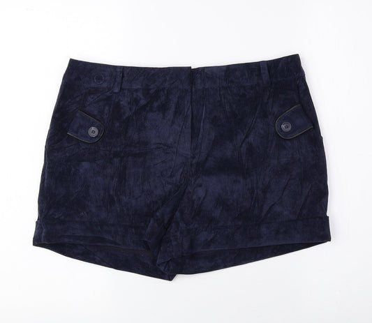 Dunnes Stores Womens Blue Polyester Hot Pants Shorts Size 12 Regular Hook & Loop