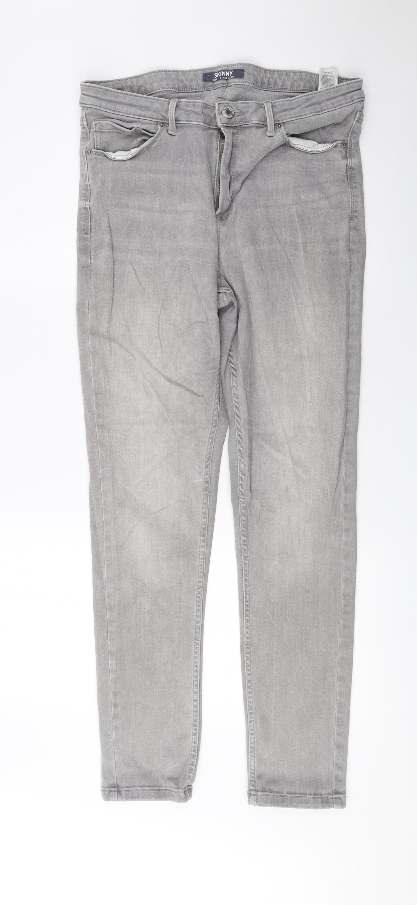 Marks and Spencer Womens Grey Cotton Skinny Jeans Size 12 L27 in Regular Zip