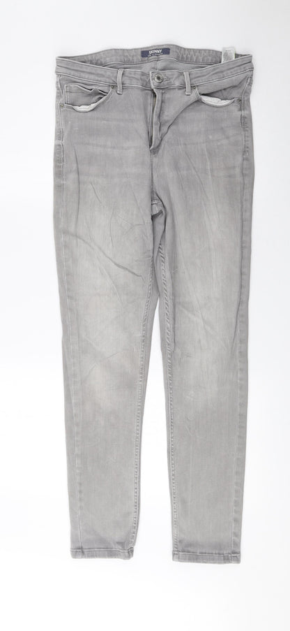 Marks and Spencer Womens Grey Cotton Skinny Jeans Size 12 L27 in Regular Zip