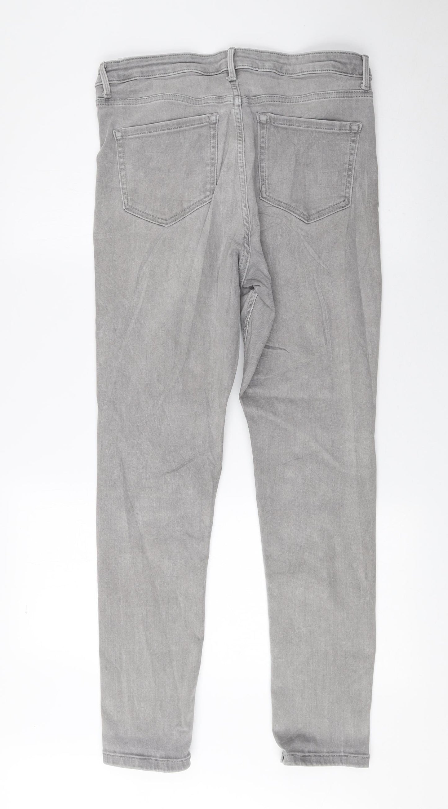 Marks and Spencer Womens Grey Cotton Skinny Jeans Size 12 L27 in Regular Zip