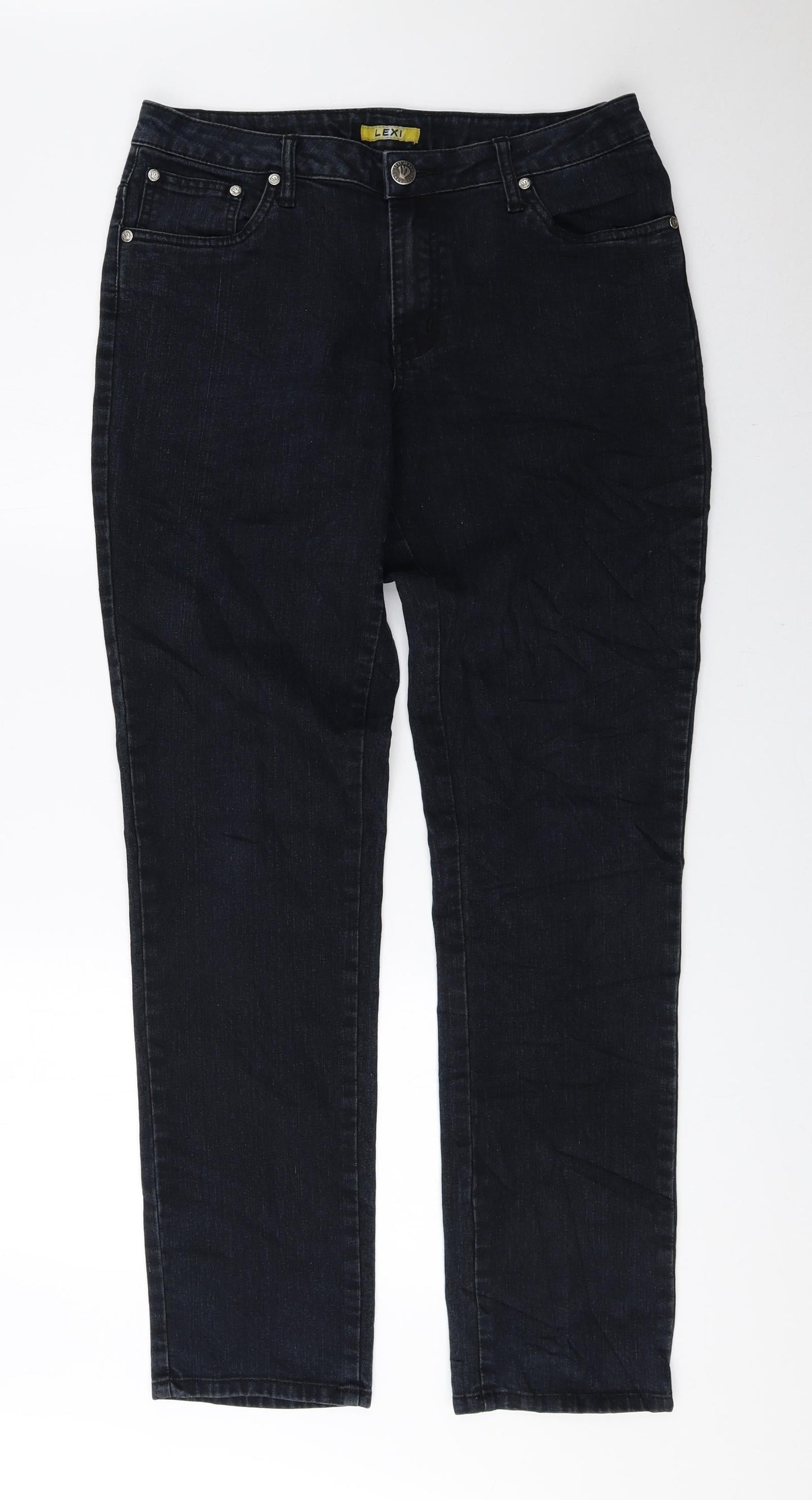 LEXI Womens Black Cotton Straight Jeans Size 10 L30.5 in Regular Zip