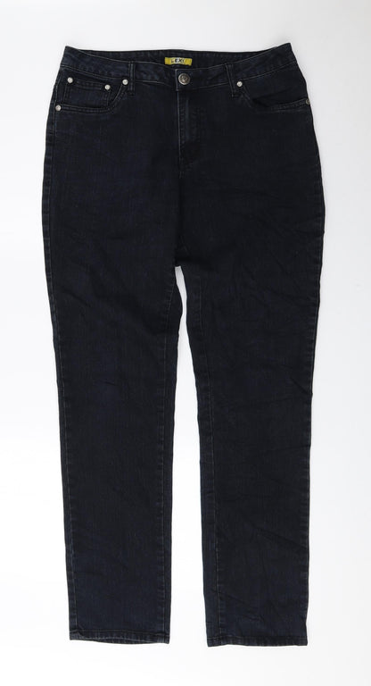 LEXI Womens Black Cotton Straight Jeans Size 10 L30.5 in Regular Zip