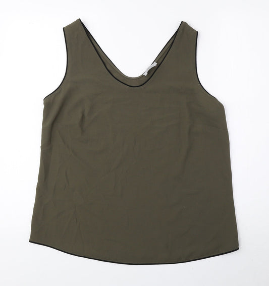 Papaya Womens Green Polyester Basic Tank Size 12 V-Neck