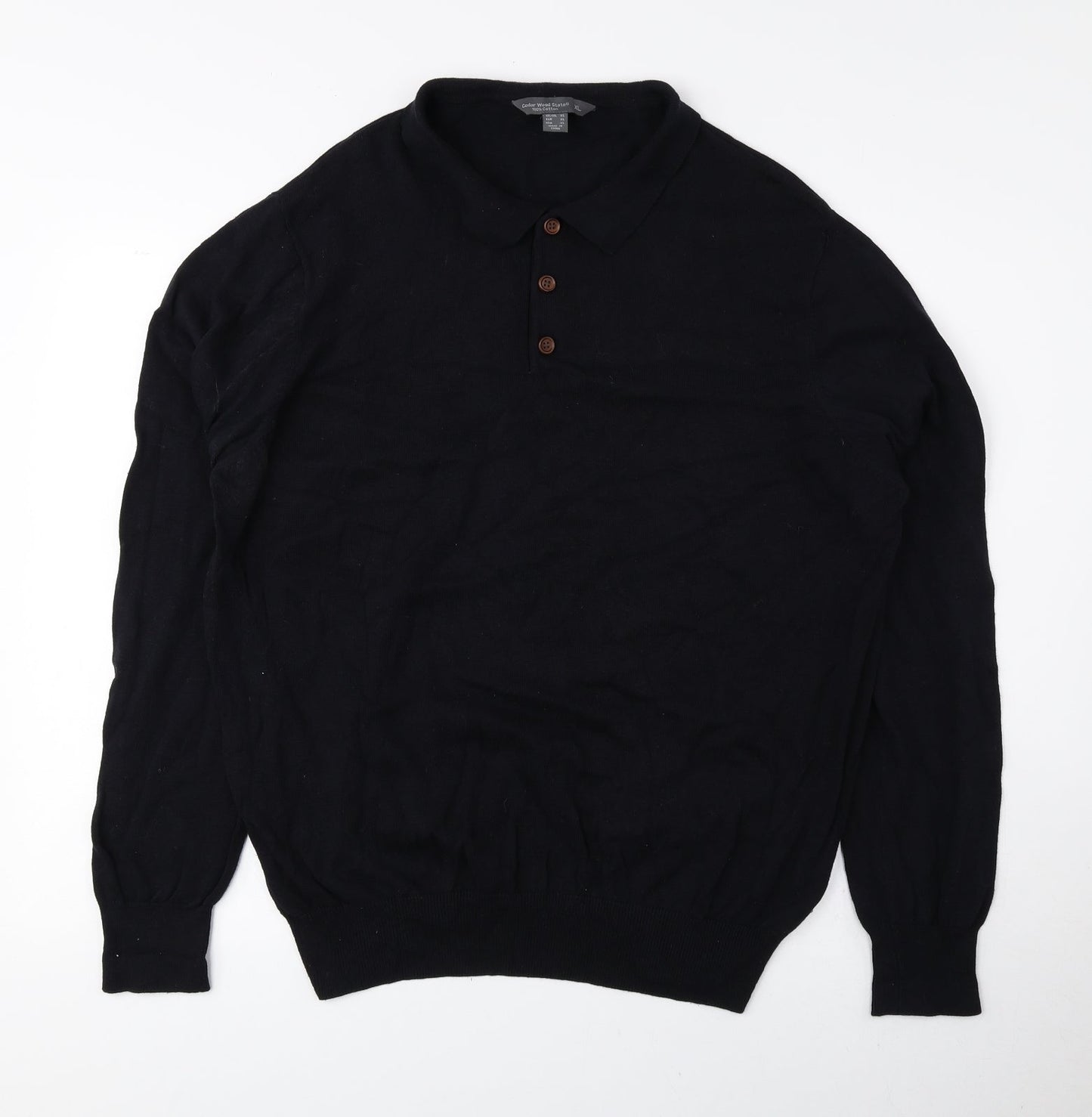 Cedar Wood State Mens Black Collared Cotton Pullover Jumper Size XL