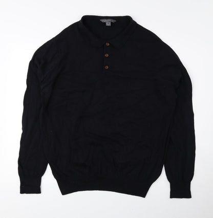 Cedar Wood State Mens Black Collared Cotton Pullover Jumper Size XL
