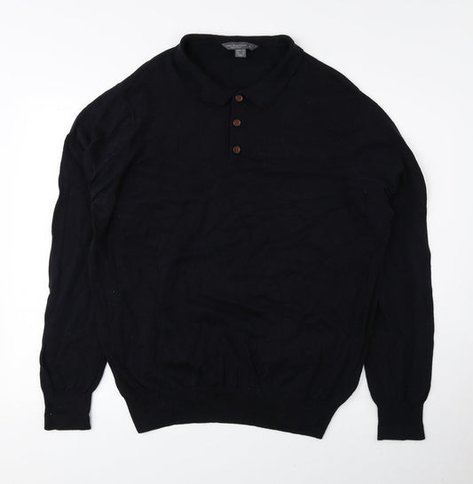 Cedar Wood State Mens Black Collared Cotton Pullover Jumper Size XL