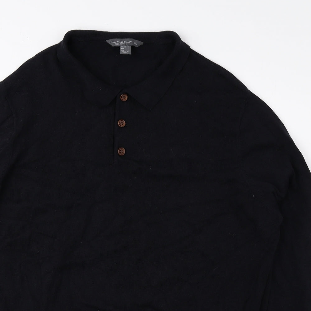 Cedar Wood State Mens Black Collared Cotton Pullover Jumper Size XL