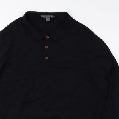 Cedar Wood State Mens Black Collared Cotton Pullover Jumper Size XL