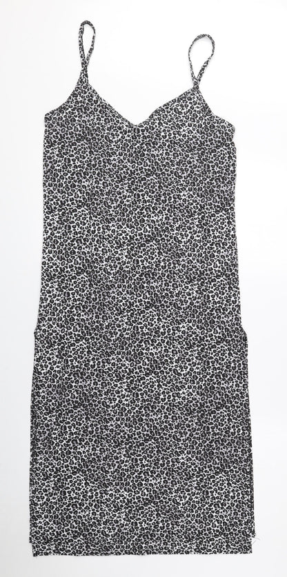 PRETTYLITTLETHING Womens Black Animal Print Polyester Tank Dress Size 12 Sweetheart Pullover - Cheetah Print