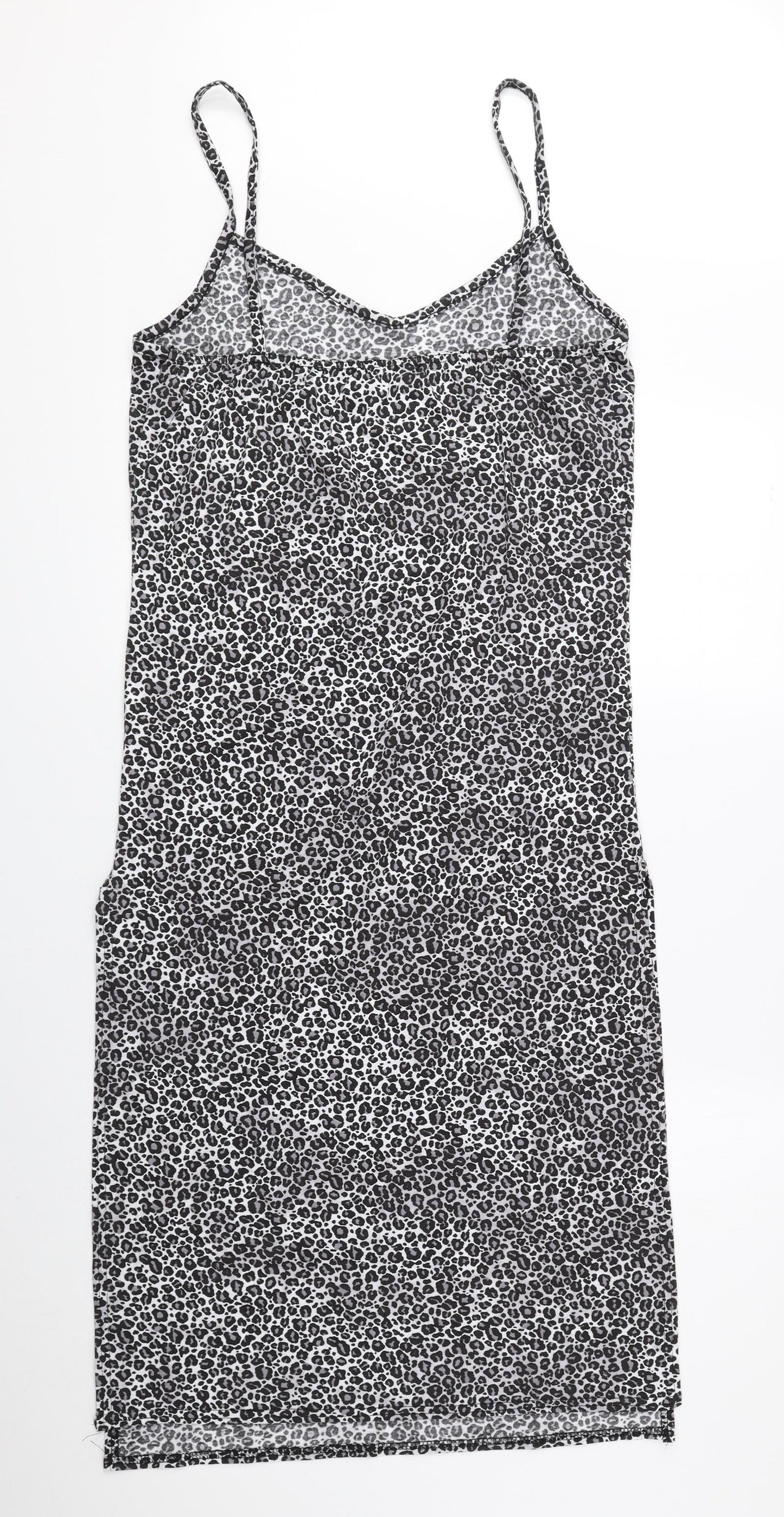 PRETTYLITTLETHING Womens Black Animal Print Polyester Tank Dress Size 12 Sweetheart Pullover - Cheetah Print