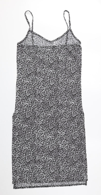 PRETTYLITTLETHING Womens Black Animal Print Polyester Tank Dress Size 12 Sweetheart Pullover - Cheetah Print