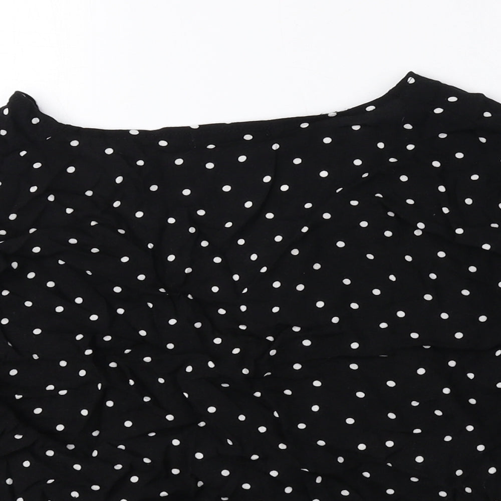 PRETTYLITTLETHING Womens Black Polka Dot Viscose Cropped Blouse Size 10 V-Neck - Ruched