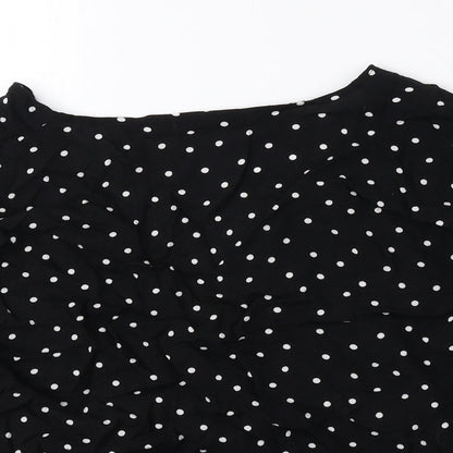 PRETTYLITTLETHING Womens Black Polka Dot Viscose Cropped Blouse Size 10 V-Neck - Ruched