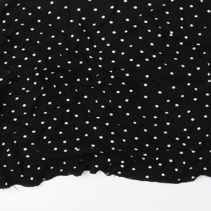 PRETTYLITTLETHING Womens Black Polka Dot Viscose Cropped Blouse Size 10 V-Neck - Ruched