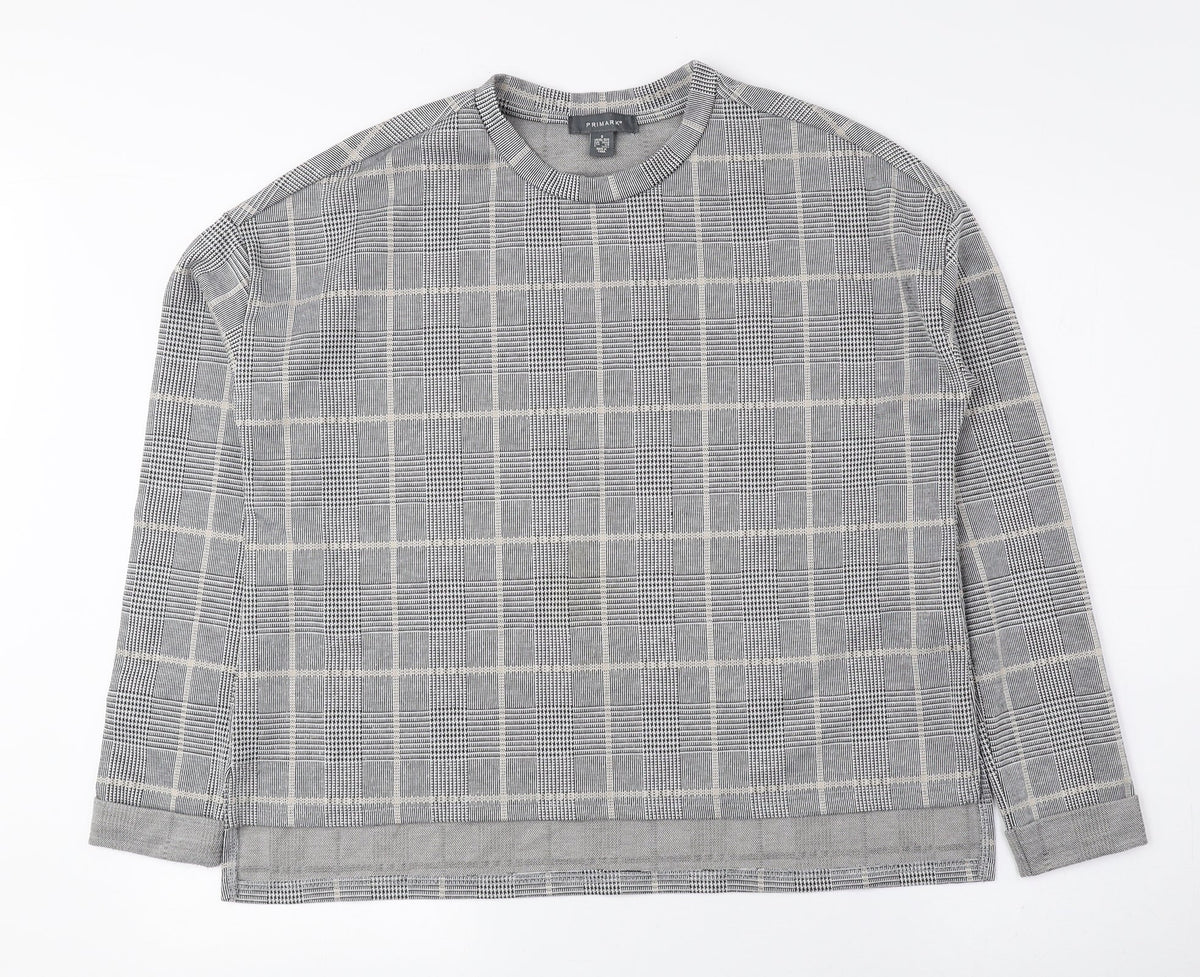 Primark Womens Grey Plaid Polyester Pullover Sweatshirt Size S Pullover