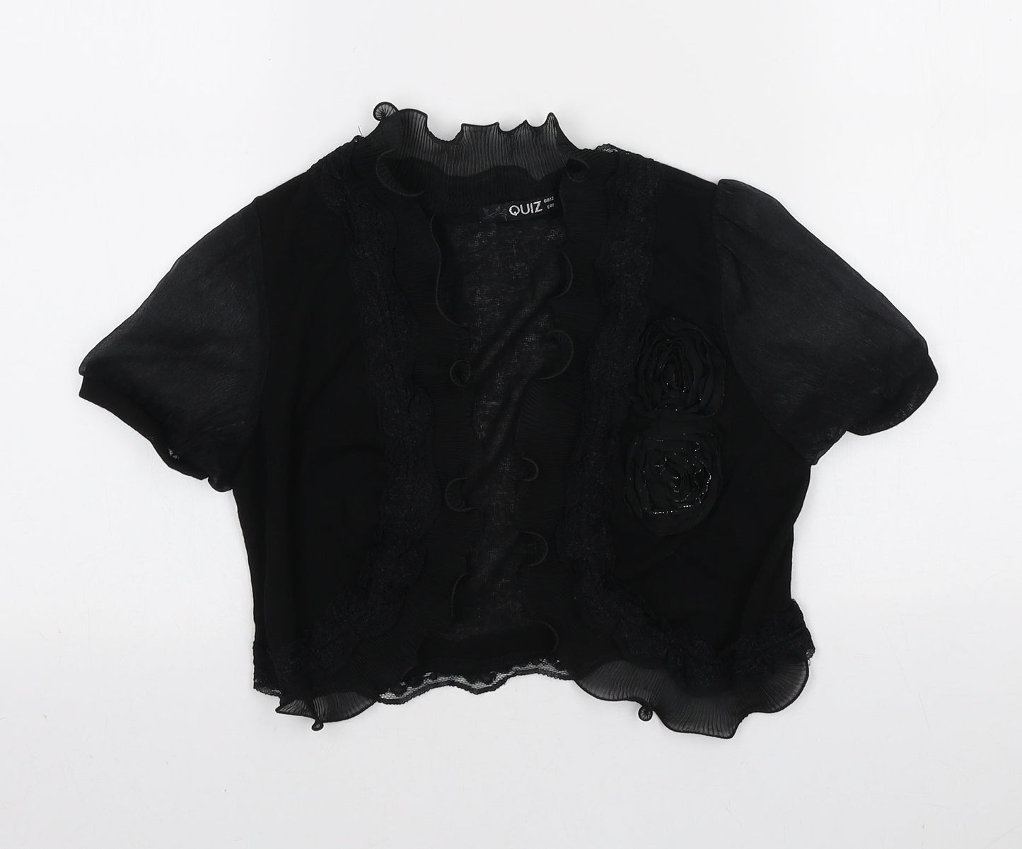 Quiz Womens Black V-Neck Polyester Cardigan Jumper Size 12 - Rose Detail