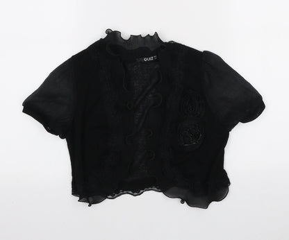 Quiz Womens Black V-Neck Polyester Cardigan Jumper Size 12 - Rose Detail