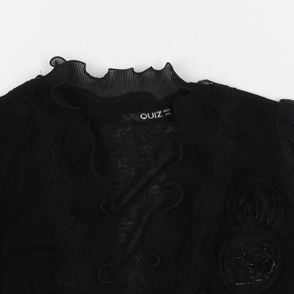 Quiz Womens Black V-Neck Polyester Cardigan Jumper Size 12 - Rose Detail