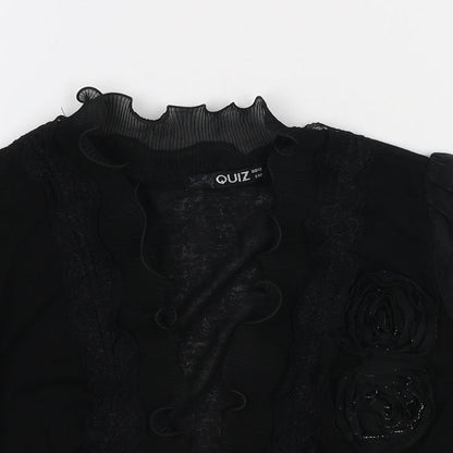 Quiz Womens Black V-Neck Polyester Cardigan Jumper Size 12 - Rose Detail