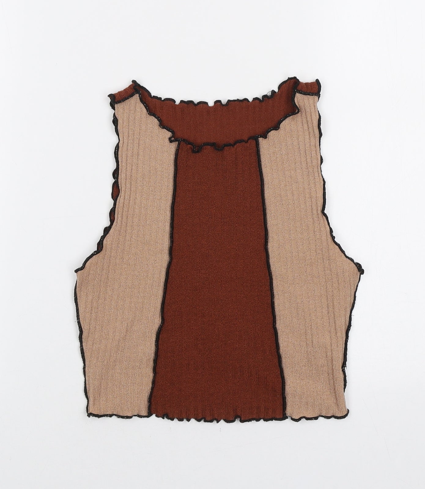 SheIn Womens Brown Colourblock Polyester Basic Tank Size XS Boat Neck