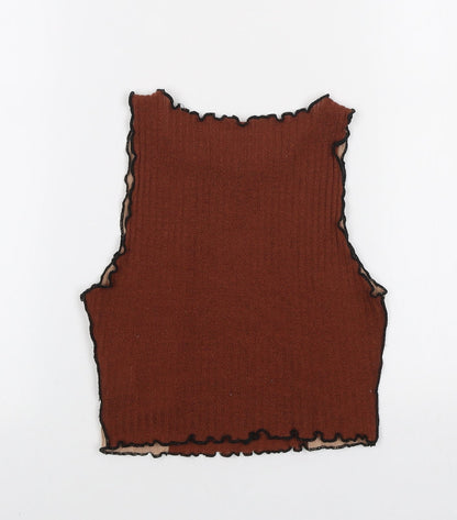 SheIn Womens Brown Colourblock Polyester Basic Tank Size XS Boat Neck